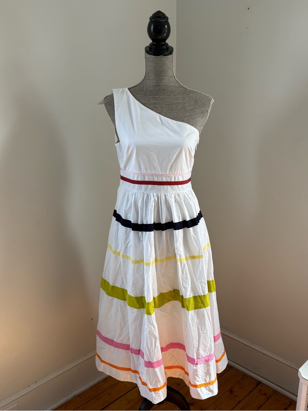 J. Crew One-shouldered Maxi Dress in Cotton Poplin Stripes Size 4